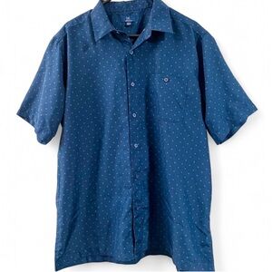 George Navy Geometric Button Up Shirt Men’s Large Retro Casual Mod Style EUC